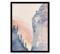 Artery8 El Capitan Yosemite Rock Climber Soft Watercolour Framed Art Print | Size: W12" x H16" Artery8 Multicolor W12" x H16"