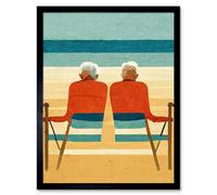 Artery8 Wall Art Print Elderly Couple Retired On The Beach Seaside Art Framed in Black | Size: W12" x H16" Artery8 Black W12" x H16"