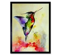 Artery8 Framed Wall Art Elegant Hummingbird Abstract Watercolour - 12X16 Inch