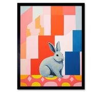 Artery8 Framed Wall Art Fat White Rabbit Bold Pop Art Colourful Conceptual Modern - 12X16 Inch