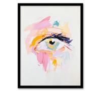 Artery8 Female Eye Study Pastel Colour Oil Painting Framed Art Print in Pink | Size: W12" x H16" Artery8 Pink W12" x H16"