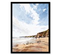 Artery8 Framed Wall Art Filey Beach Coastal Cliffs Landscape England Sky Print - 12X16 Inch