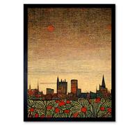 Artery8 Framed Wall Art Floral City Skyline Poppies William Morris - 12X16 Inch