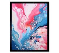 Artery8 Framed Wall Art Fluid Paint Acrylic Pouring Abstract Artwork Pink Blue Flowing Colours - 12X16 Inch