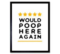 Artery8 Framed Wall Art Funny Bathroom Review Sign Five Stars Would Poop Here Again Funny Toilet Decor - 12X16 Inch