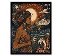 Artery8 Framed Wall Art Gaia Mother Nature Modern Art Nouveau Folk - 12X16 Inch