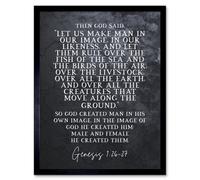 Artery8 Framed Wall Art Genesis 1:26-27 Let Us Make Man In Our Image Christian Bible Verse Quote Scripture - 12X16 Inch