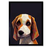 Artery8 Framed Wall Art Geometric Beagle Dog On Black - 12X16 Inch