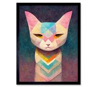 Artery8 Framed Wall Art Geometric Egyptian Cat Pastel Boho - 12X16 Inch