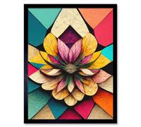 Artery8 Framed Wall Art Geometric Floral Mandala Bright Multicoloured Shapes - 12X16 Inch