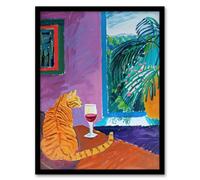 Artery8 Ginger Tabby Cat Wine Plant Lover Quiet Afternoon For Living Room Art Print Framed Poster Wall Decor 12x16 inch