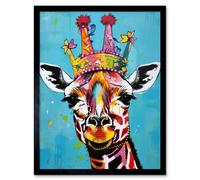 Artery8 Framed Wall Art Giraffe Wearing Princess Crown Modern Folk - 12X16 Inch