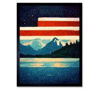 Artery8 Framed Wall Art Glacier National Park American Flag Design Iconic - 12X16 Inch