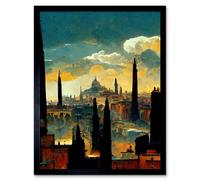 Artery8 Framed Wall Art Industrial Cityscape Sunset - 12X16 Inch