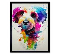 Artery8 Framed Wall Art Ink Splatter Cockapoo Dog Watercolour Painting - 12X16 Inch