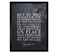 Artery8 Framed Wall Art Isaiah 53:5 By His Wounds We Are Healed Christian Bible Verse Quote Scripture - 12X16 Inch