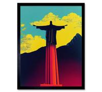 Artery8 Framed Wall Art Jesus The Redeemer Rio Brazil Pop - 12X16 Inch