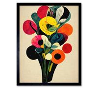 Artery8 Framed Wall Art Kandinsky Inspired Abstract Multicolour Flower Bouquet - 12X16 Inch