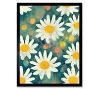 Artery8 Framed Wall Art Lazy Daisy Afternoon Blossoms Flowers Oxeye Daisies In Meadow Sunlight - 12X16 Inch