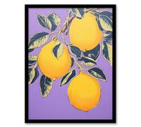 Artery8 Wall Art Print Lemon Tree Branch Vibrant Yellow Purple Green Kitchen Artwork Framed | Size: W12" x H16" Artery8 Purple W12" x H16"