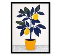 Artery8 Framed Wall Art Lemon Tree Plant Lover Yellow Blue Bright Simple Print - 12X16 Inch