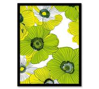 Artery8 Framed Wall Art Lime Green Anemone Flowers Floral Pattern Design Poster - 12X16 Inch