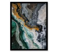 Artery8 Liquid Paint Emerald Gold Grey Abstract Painting Framed Art Print | Size: W12" x H16" Artery8 Grey W12" x H16"