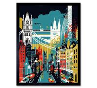 Artery8 Framed Wall Art London Iconic Landmarks Modern Abstract Cityscape - 12X16 Inch