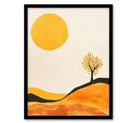 Artery8 Framed Wall Art Lone Tree Orange Vibrant Abstract Boho Landscape - 12X16 Inch