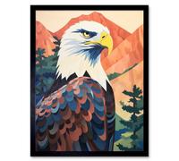 Artery8 Wall Art Print Majestic Bald Eagle Forest Mountain Landscape Graphic Artwork Art Framed in Black | Size: W12" x H16" Artery8 Black W12" x H16"
