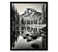Artery8 Framed Wall Art Majestic Yosemite Valley Iconic Half Dome Black And White Photo Photography - 12X16 Inch