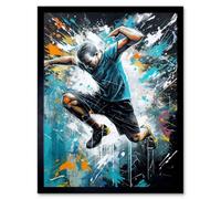 Artery8 Framed Wall Art Man Doing Parkour Jump Pose Paint Splat Portrait - 12X16 Inch