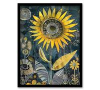 Artery8 Framed Wall Art Mandala Pattern Orange Blue Sunflower Design Print - 12X16 Inch