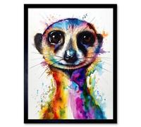 Artery8 Framed Wall Art Meerkat Splash Paint Watercolour Painting - 12X16 Inch