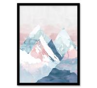 Artery8 Framed Wall Art Misty Morning Snowcapped Mountain Range Pastel Print - 12X16 Inch