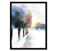 Artery8 Framed Wall Art Misty Morning Sunrise Edinburgh North Bridge Print - 12X16 Inch