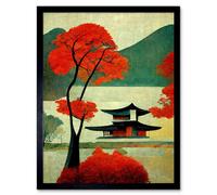Artery8 Framed Wall Art Modern Japanese Red Maple Tree - 12X16 Inch