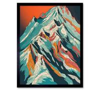 Artery8 Framed Wall Art Mont Blanc Mountain Peak Linocut - 12X16 Inch