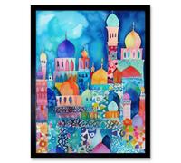 Artery8 Framed Wall Art Morocco Cityscape Moonlight Folk - 12X16 Inch