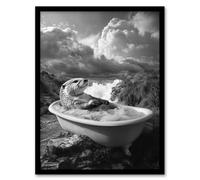 Artery8 Framed Wall Art Otter Bath Riverbank Bathtub Bubble Bath Surreal Print - 12X16 Inch