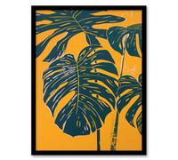 Artery8 Framed Wall Art Plant Lover Dark Green Yellow Monstera Leaves Print - 12X16 Inch