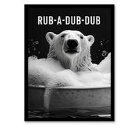 Artery8 Framed Wall Art Polar Bear In Bathtub Bath Time Rub A Dub Fun Print - 12X16 Inch