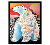 Artery8 Framed Wall Art Polar Bear With Mosaic Pattern Folk - 12X16 Inch