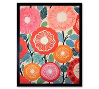 Artery8 Framed Wall Art Pomegranate Tree Flowers In Bloom Mediterranean Bright Floral Abstract - 12X16 Inch