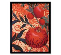 Artery8 Framed Wall Art Pomegranate Tree Grove Red And Blue Artwork Floral Patterns - 12X16 Inch