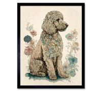 Artery8 Framed Wall Art Poodle Dog With Flower Fur Coat Modern Boho Watercolour - 12X16 Inch