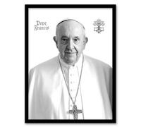 Artery8 Framed Wall Art Pope Francis Black & White Portrait Holy See Emblem Print - 12X16 Inch