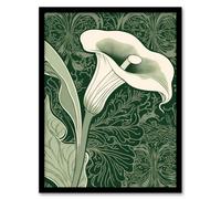 Artery8 Framed Wall Art Print Single White Cala Lily Flower Art Nouveau Floral in Green | Size: W12" x H16" Artery8 Green W12" x H16"