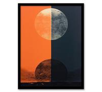 Artery8 Framed Wall Art Pumpkin And Midnight Blue Bold Abstract Impact Artwork Full Moon - 12X16 Inch