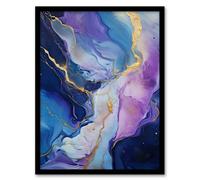 Wall Art Print Purple Gold Blue Fluid Stone Crystal Abstract Artwork Painting Art Framed Artery8 Black W12 inch x H16 inch
